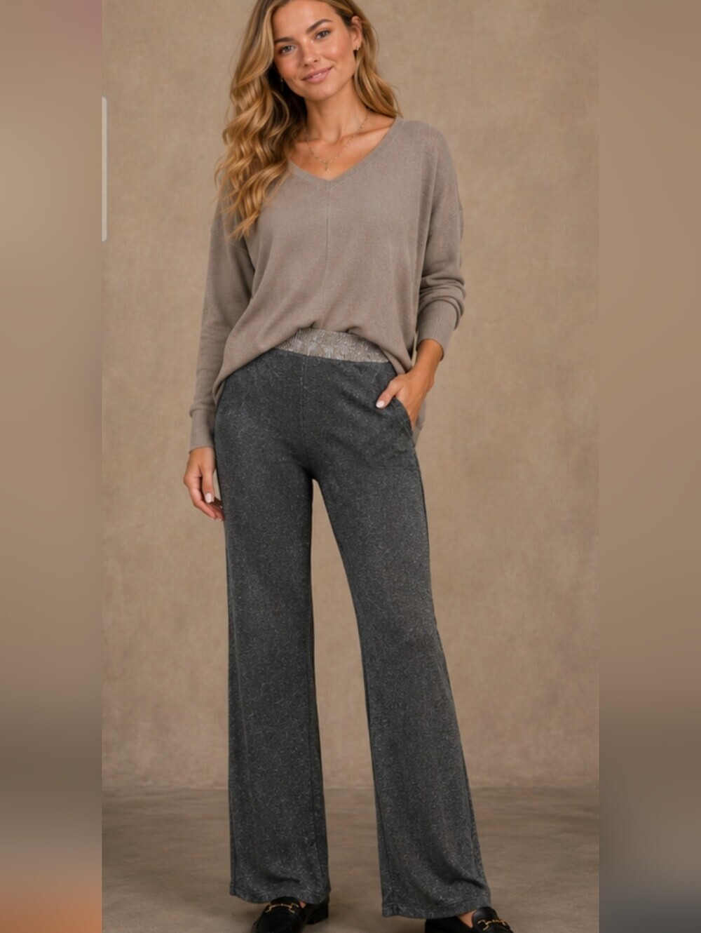 Cobblestone  Living Metallic knit Wide Leg Pull On Pants Made In Italy O/S NWT